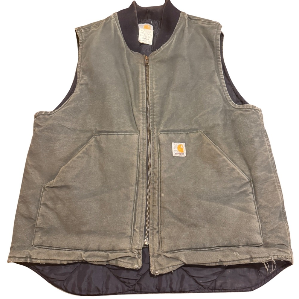 Vintage 2007 Carhartt V32 DGR Dark Green Distressed Duck Arctic Vest Medium Gorp